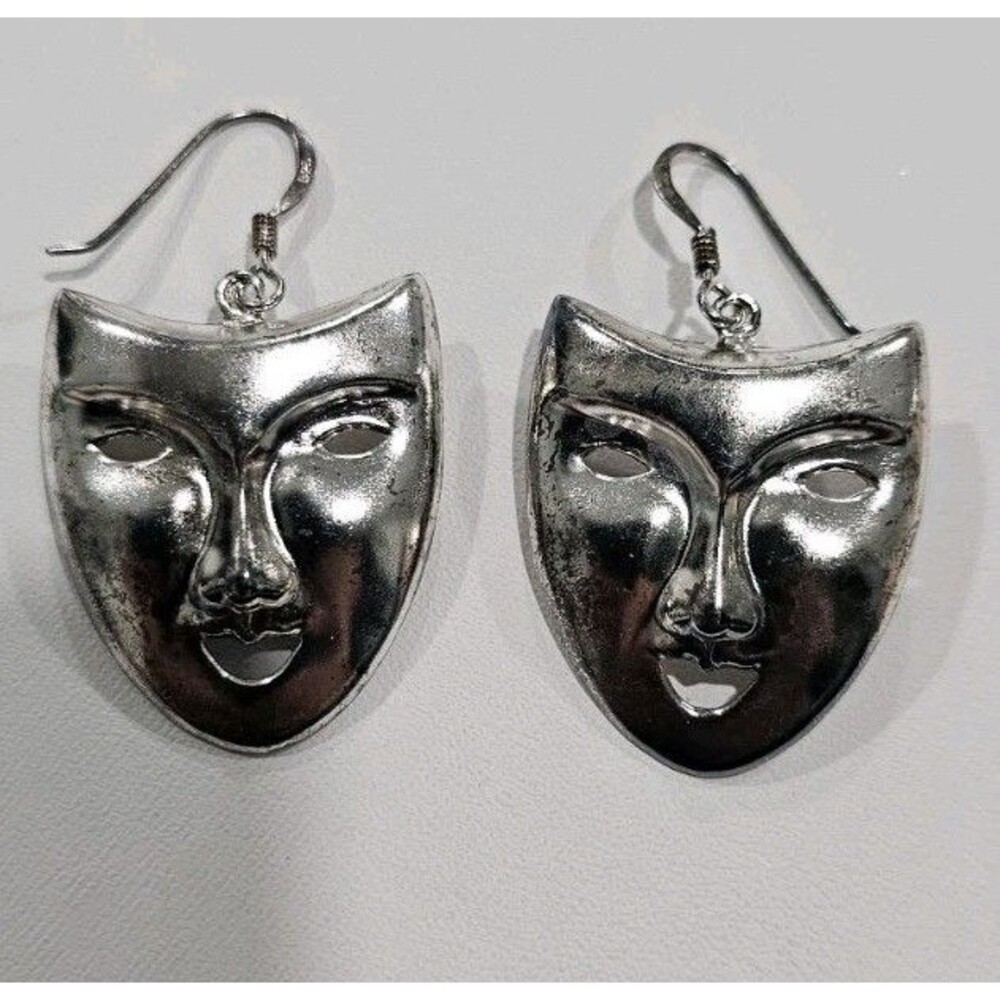 Sterling Silver Comedy Theater Mask Faces Dangle Earrings 925